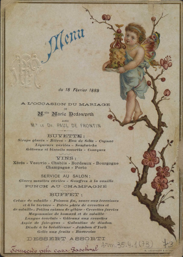 Menu do casamento do futuro prefeito Paulo de Frontin (Imagem: Biblioteca Nacional, Acervo Digital)